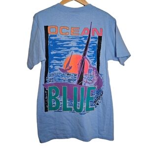 Vintage Ocean Blue Single Stitch Kite Boarding s Heavy Tee Shirt Size Medium USA